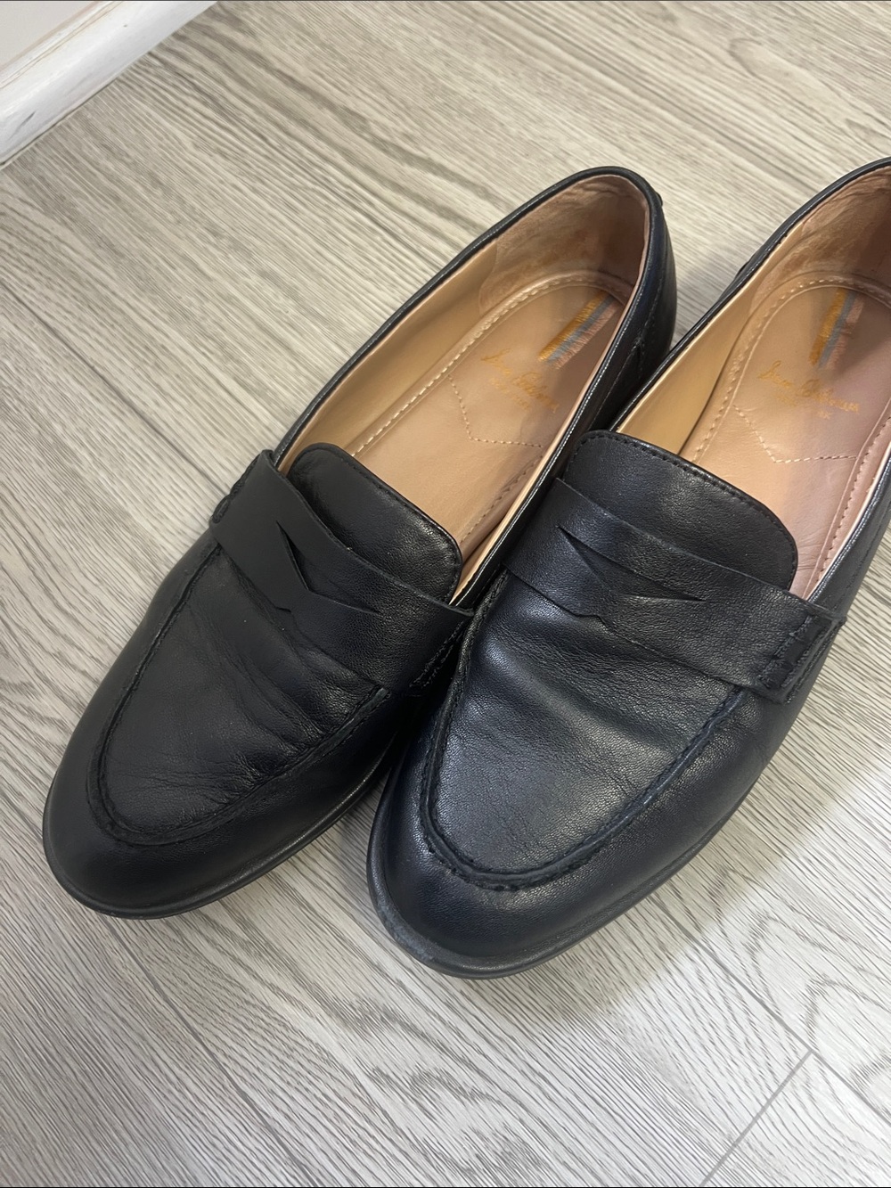 Sam Edelman Black Leather Penny Loafers with Tan Insole